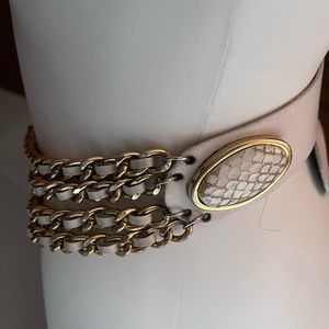 Vintage Bone Leather Gold Tone Chain Belt
